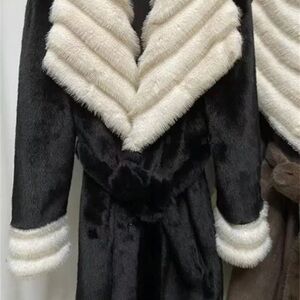 Elegant Faux Fur Belt Coat